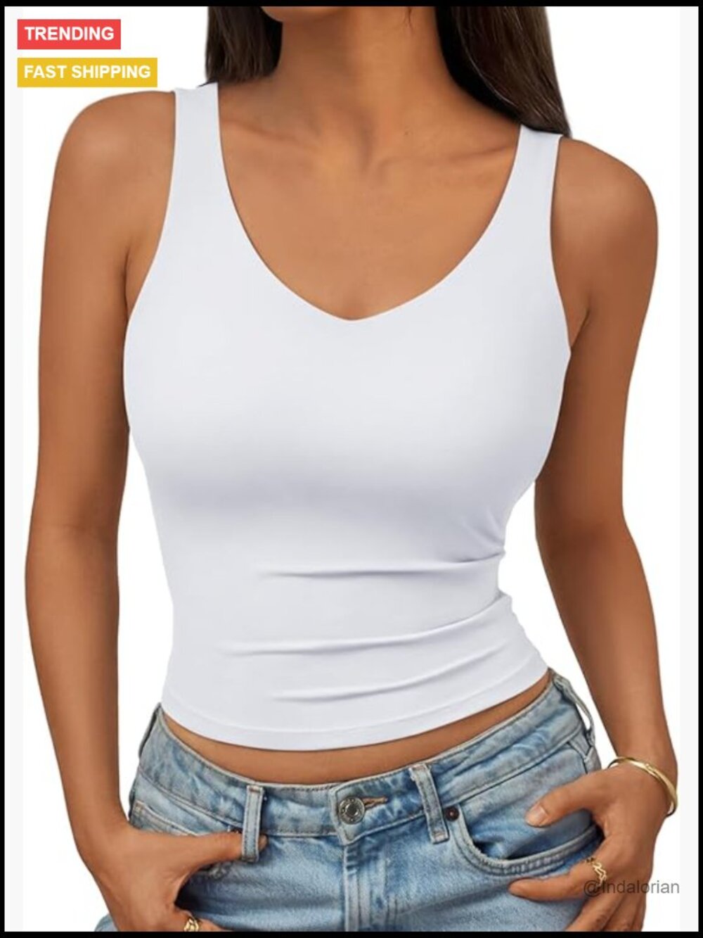 Double Lined Crop Tank Top V-Neck Camisole Soft Polyester Spandex